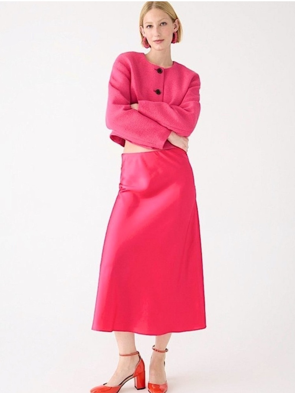 J. Crew Gwyneth Midi Slip Skirt in Vivid Begonia Size S